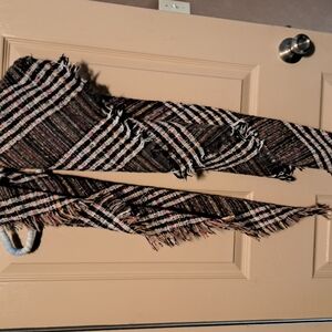 Plaid Fringe Scarf - Brown and Black